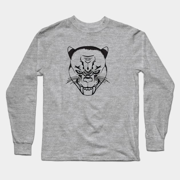 Evil Kitty Cat - LIneart Black Long Sleeve T-Shirt by atomguy